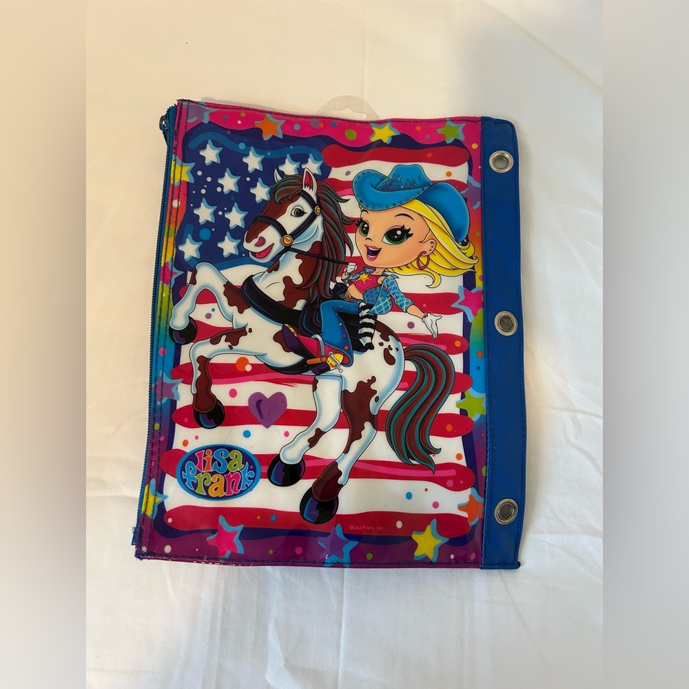 Lisa Frank Cowgirl American Horse Vintage 2003 3 Ring Pencil Case Pouch